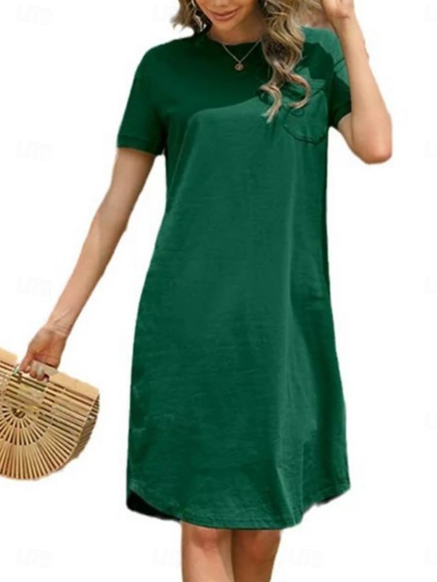 Femmes Robe Midi Robe Décontractée Robe d'été Mode Moderne Quotidien Week-end Coupe régulière Uni Manche Courte Col ras du cou Noir Blanche Rouge Vert foncé Été de 2025 ? $16.99 –P19