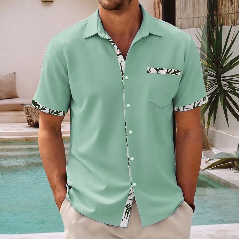 Voor heren Blad Planten Overhemd Zomer overhemd Overhemd met knopen Korte mouw Mode-casual Vakantie Dagelijks gebruik Zomer Lente Strijkijzer 3D-afdrukken shirts met kraag Voorste zak Blozend Roze 2025 - $23.99 –P2