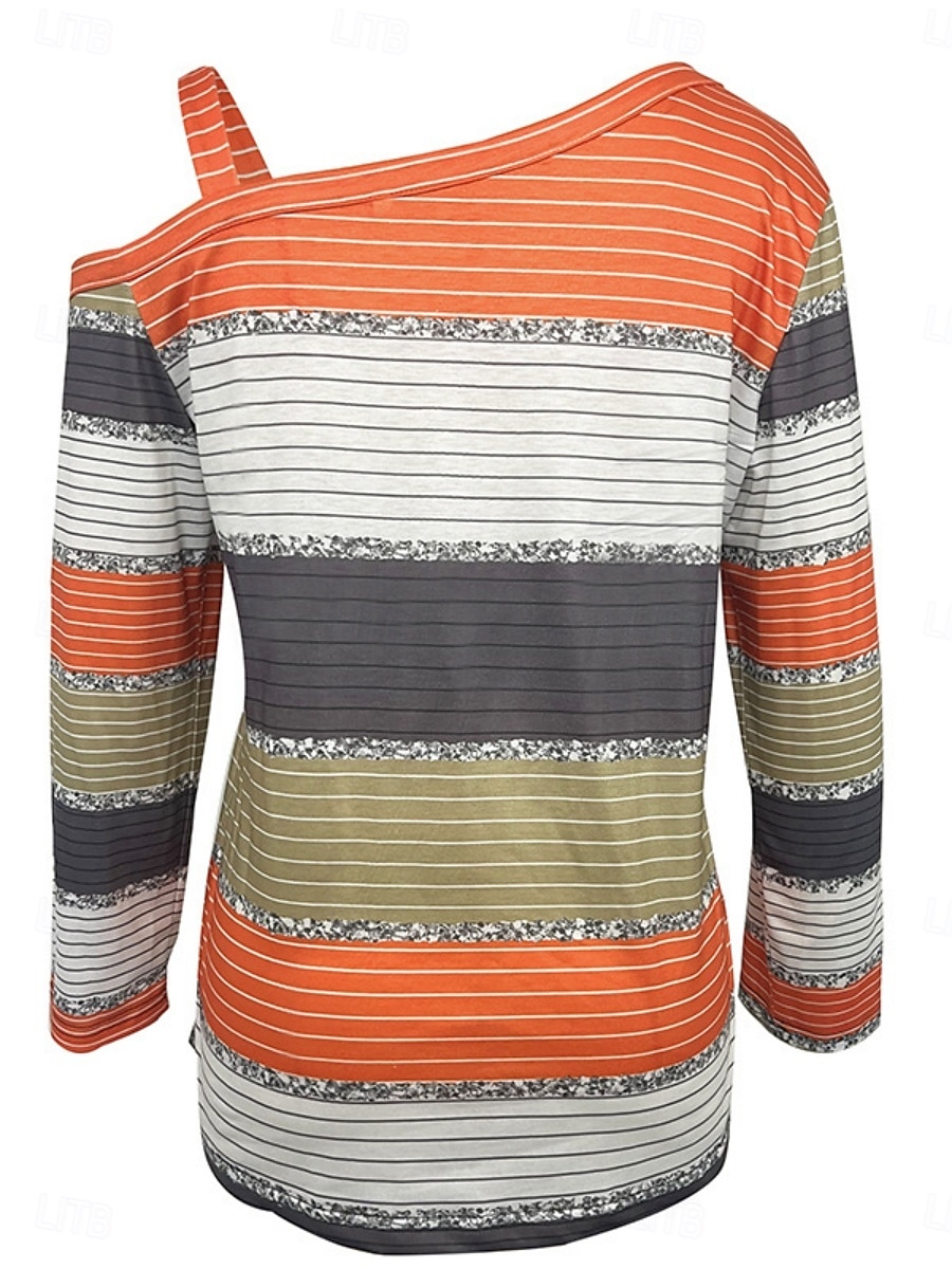 Dame Bluse Stilfull Fritid Langermet kald skulder Vanlige topper Daglig Lapper Trykt mønster Oransje Sommer Vår 2025 - $22.99 –P3