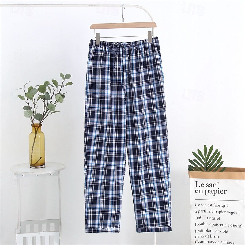 Herren Freizeitkleidung Karierte hose Lounge Hose Karomuster Mode Klassisch Lässig Heim Täglich Bett Baumwolle Komfort Atmungsaktiv Weich Hose Elastischer Bund Sommer Frühling Schwarz Königliches Blau 2025 - $15.99 –P3