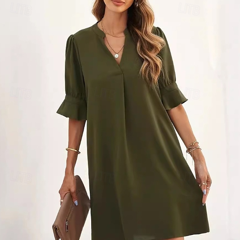 Damen Minikleid Freizeitkleid Klassisch Modern Täglich Ferien Ausgehen Normale Passform Einfach Halbarm V Ausschnitt Grün Sommer 2025 - $23.99 –P1