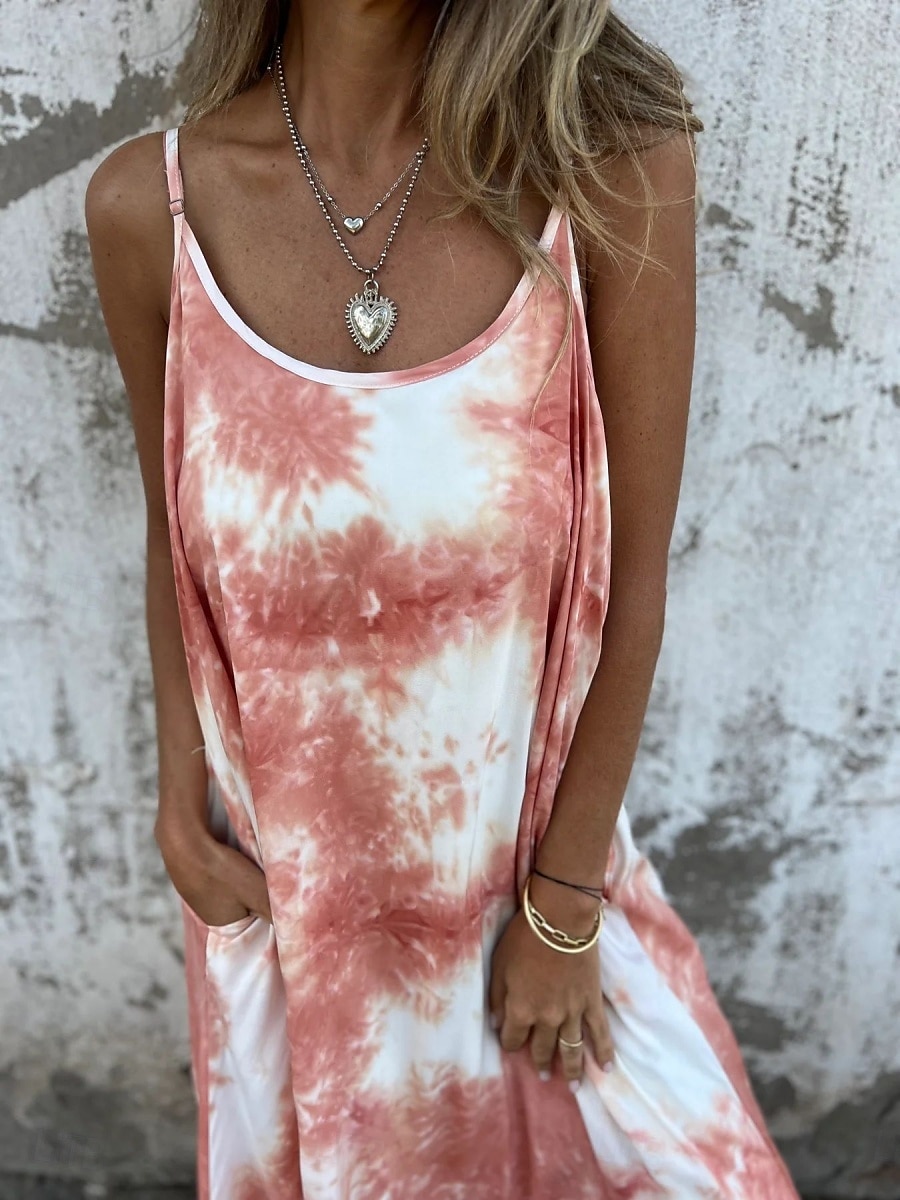 Women's Long Dress Maxi Dress Casual Dress Summer Dress Slip Dress Fashion Modern Daily Beach Weekend Regular Fit Tie Dye Sleeveless Spaghetti Strap Pink Navy Blue Apricot Summer 2025 - $22.99 –P9