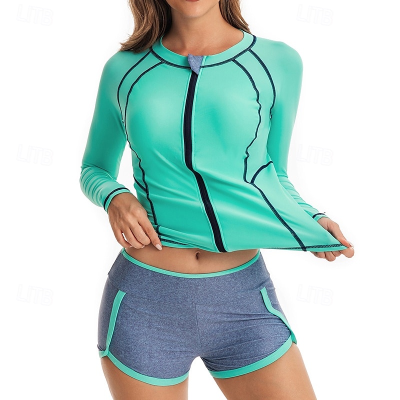 Dame Ermeløs våtdrakt UV Solbeskyttelse UPF50+ Langermet Badetøy Badedrakt Forside Glidelås Svømming Surfing Strand Vannsport Ensfarget Sommer Vår 2025 - $29.59 –P3