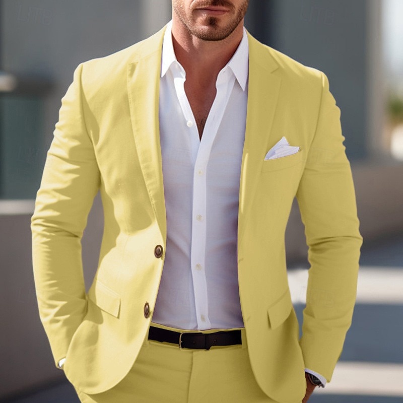 Herren Abschlußfeier Blazer Geschäft Cocktailparty Hochzeitsfeier Mode Lässig Frühling & Herbst Polyester Einfarbig Knöpfe Tasche Bequem Einreihig Blazer Hellrosa Gelb Rosa Königliches Blau 2025 - $53.99 –P6