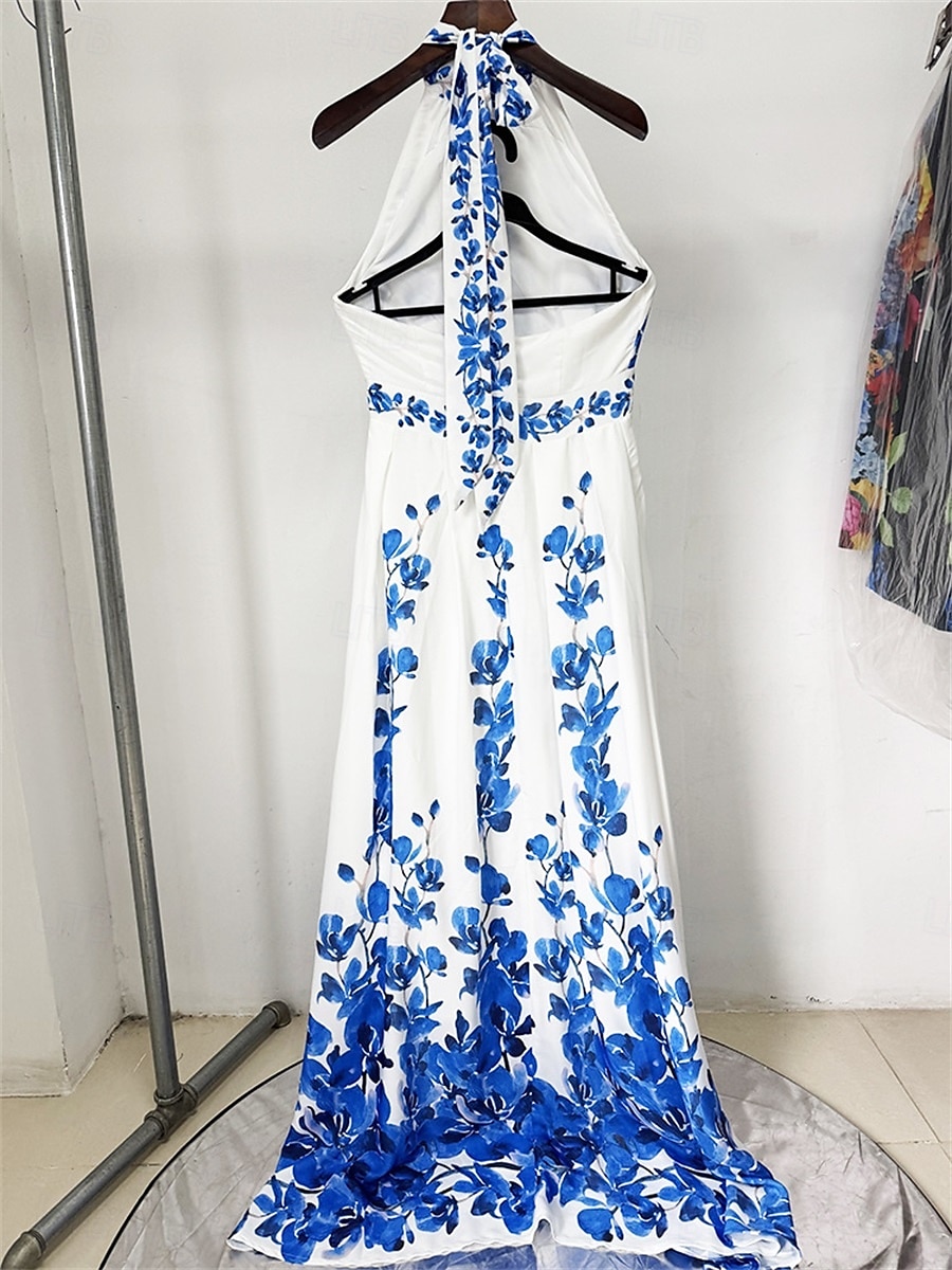 A-Line Quinceanera Dresses Elegant Dress Wedding Wedding Guest Floor Length Sleeveless Halter Neck Chiffon Backless with Floral Print Wedding Guest Dress 2025 - $119.99 –P5