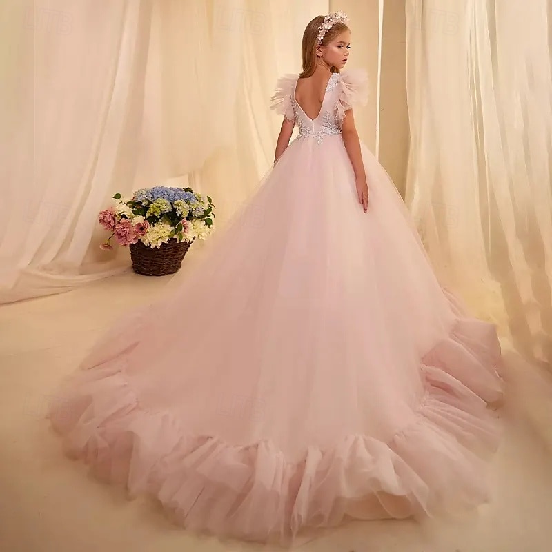 Vestido de Baile de Linha Reta com Cauda para Menina das Flores Aniversário Frozen Elsa Meninas Vestido de Formatura Bonito Tule com Camadas Estilo Real Tutu Tamanho 3-16 Anos de 2025 por $100.99 –P4