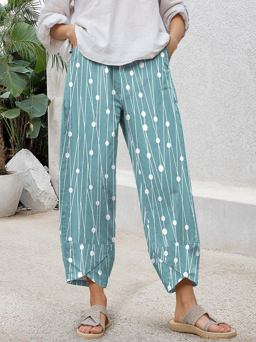 Women's Chinos Baggy Pants Casual Ankle-Length High Waist Graphic Geometric Patchwork Drawstring Printing Thermal Warm Breathable Micro-elastic Casual Daily Violet Robin's Egg Blue Green Khaki Summer 2025 - $20.99 –P1
