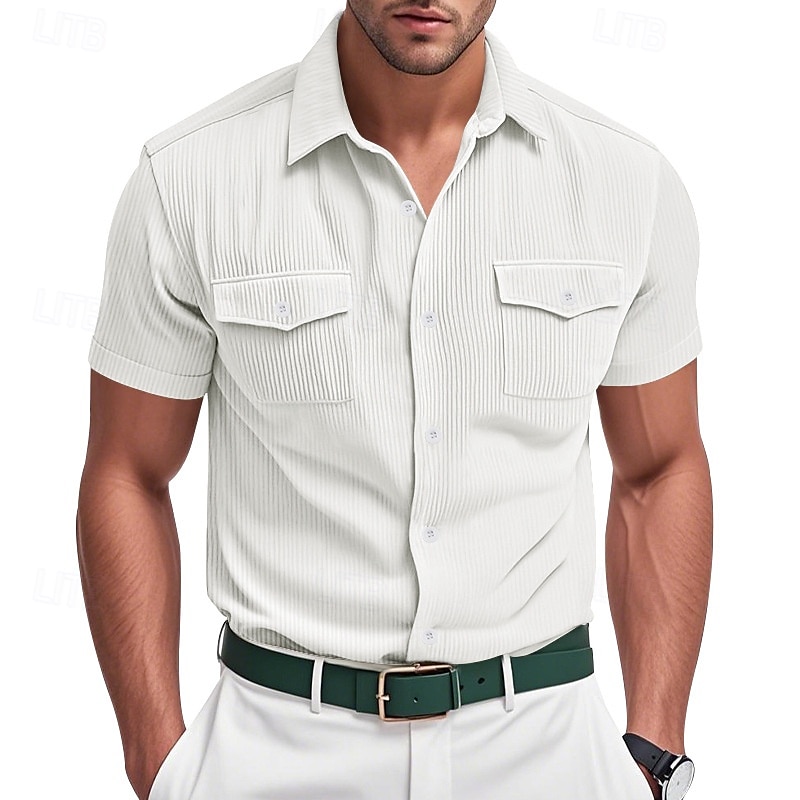 Per uomo Camicia Camicia Estiva Camicia casual Camicia di Velluto a Coste Camicia con Bottoni Camicia cargo Nero Bianco Blu marino scuro Azzurro cielo Albicocca Manica Corta A righe Bavero Casuale del 2025 a $21.99 –P10