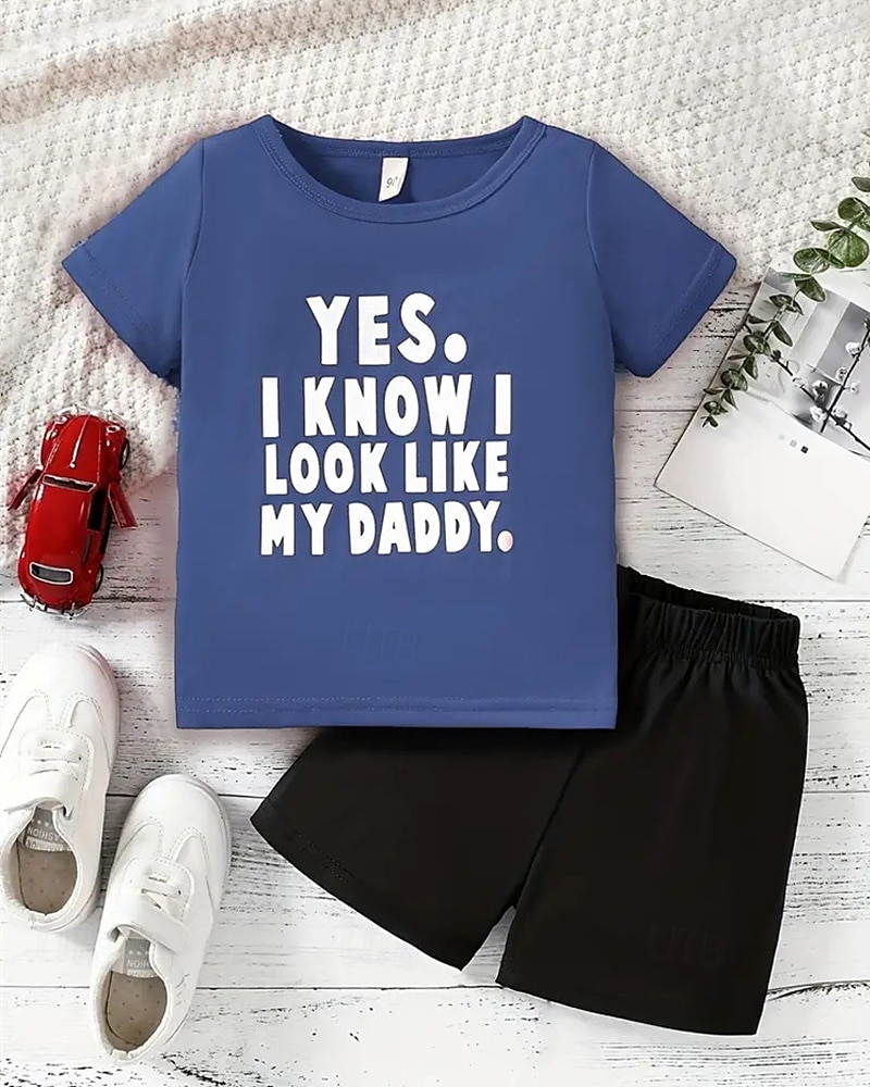 2 osainen Lapset Poikien Puku T-paita ja shortsit Asu Kirjain Lyhythihainen Crewneck Aseta ulko- Urheilu Muoti Kesä 4 vuotta + Musta Valkoinen Rubiini 2025 - $23.99 –P3
