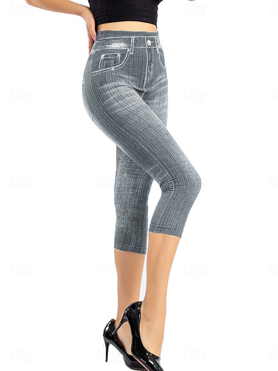 Women's Leggings Capri Pants 3D Print Chinos Vintage Streetwear Casual Calf-Length High Waist Plain Printing Comfy Soft Comfortable Stretchy Outdoor Street Black Red Blue Gray Summer Slim Fit 2025 - $3.99 –P15