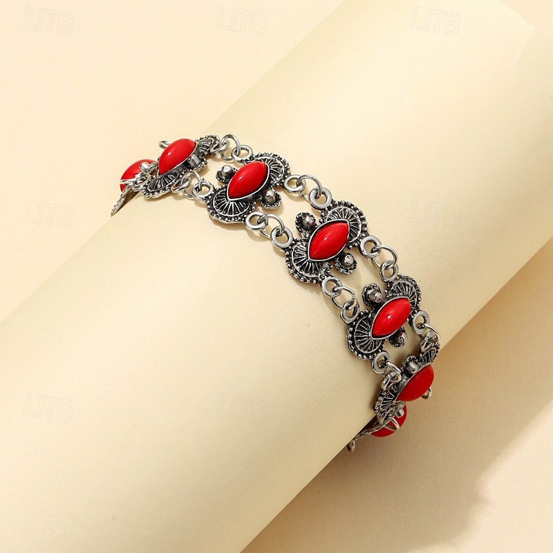 Bracelet Femmes Rétro Fleur Bohème Bracelet Bijoux Rouge Vert Ovale pour Quotidien Fête de 2025 ? $15.49 –P6