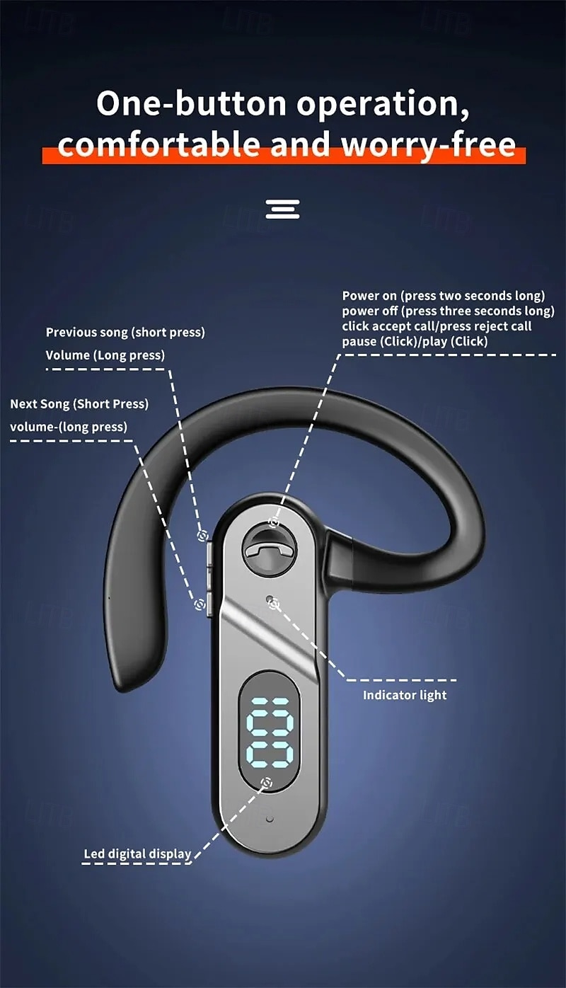 2025年 V28 Bluetoothイヤーフックヘッドフォン LEDディスプレイ付き - ワイヤレススポーツイヤフォン マイク 防水 USB充電 iOS Android対応  コレクション – $25.99 –P12
