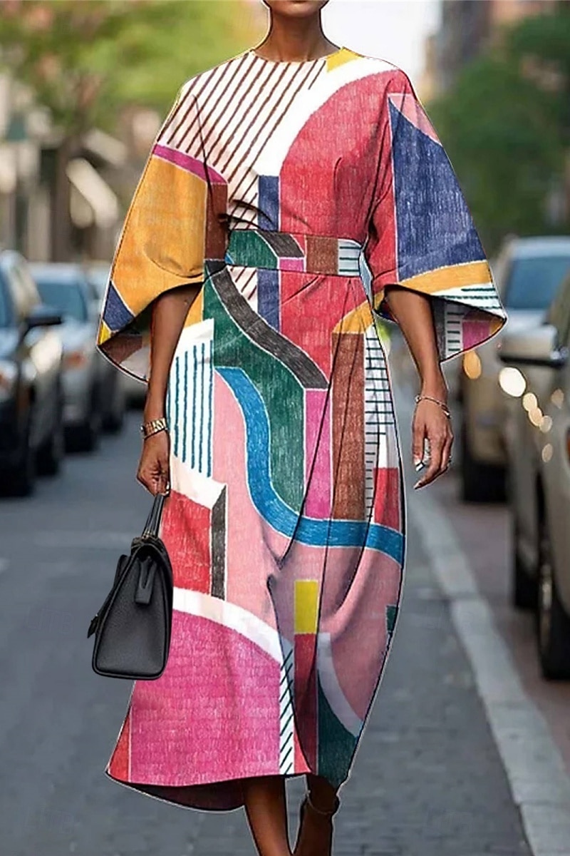 Femmes Robe Longue Maxi Robe Robe Décontractée Robe d'été Mode Moderne Quotidien Date Week-end Coupe régulière Géométrique Manche 3/4 Col ras du cou Rose Claire Bleu Violet Fuchsia Été de 2025 ? $27.99 –P4