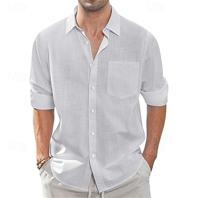 Per uomo Camicia Camicia di lino Camicia casual Camicia con Bottoni Camicia di cotone Semplice Vacanza Camicia hawaiana Bianco Blu marino Azzurro cielo Cachi Manica Lunga Bavero Primavera Autunno del 2025 a $16.49 –P10
