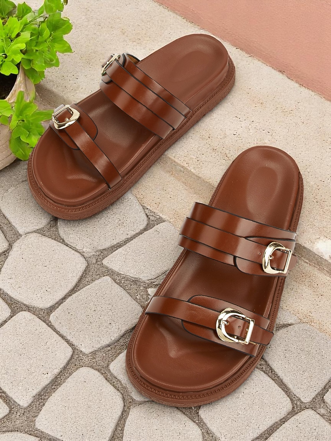 sandali con fibbia neri da donna - design alla moda con doppio cinturino, plantare comodo per l'uso quotidiano e stile casual rilassato del 2026 a $29.99 –P1