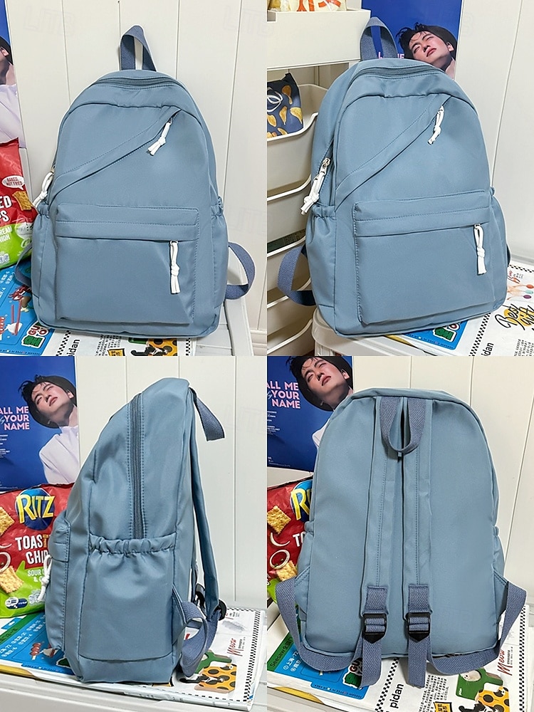 Sac à dos d'école unisexe en nylon de couleur unie avec design multi-poches - sac à dos léger et minimaliste pour adolescents et étudiants de 2025 ? $29.99 –P6