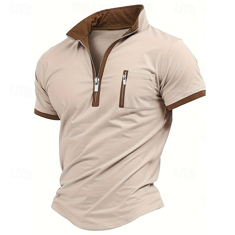 Hombre Camiseta Tee Camisa manga corta Camiseta superior Manga Corta Cremallera de un cuarto Verano Bloque de color Moda Design Básico Cremallera Vacaciones Calle Noche Negro Azul Piscina Caqui 2025 - €19.99 –P1