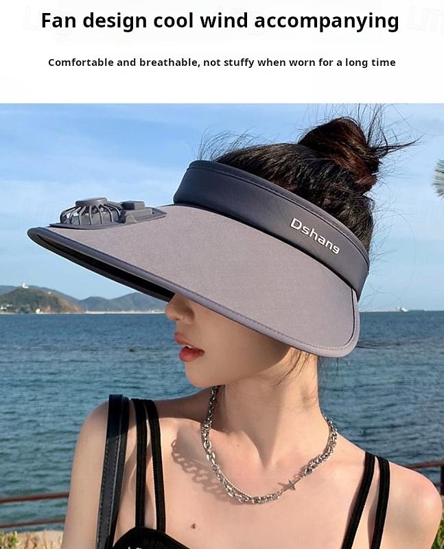 1 Pc Women's USB Rechargeable Fan Hat Sunscreen Hat Beach Vacation Camping Wide brimmed Sunscreen Hat 2025 - $21.99 –P8