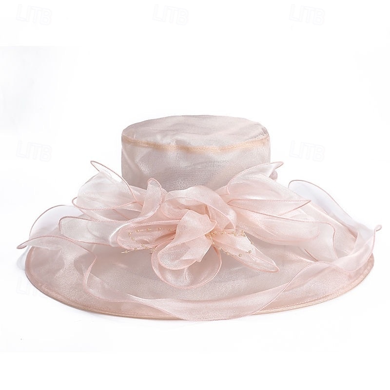 fascinatorhattar för kvinnor, bredbrättad organzahatt för kyrkteaparty, elegant vintage moderiktig mössa för bröllop, fascinator, cocktailparty, beige, fascinatorhattar för kvinnor te, hatt 2026 - $25.99 –P6