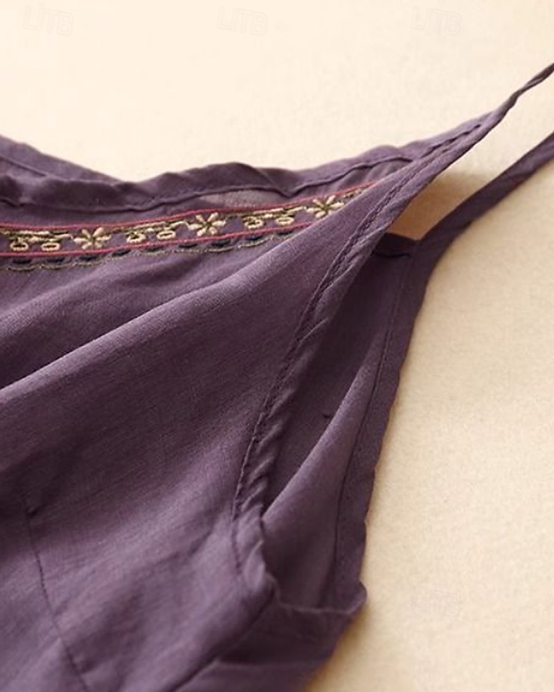 Femmes Gilet en coton et lin Chemisier Fleur Élégant Moderne Sans manches Bretelle Hauts Réguliers Fête Sortir Broderie Violet Été de 2025 ? $20.99 –P6