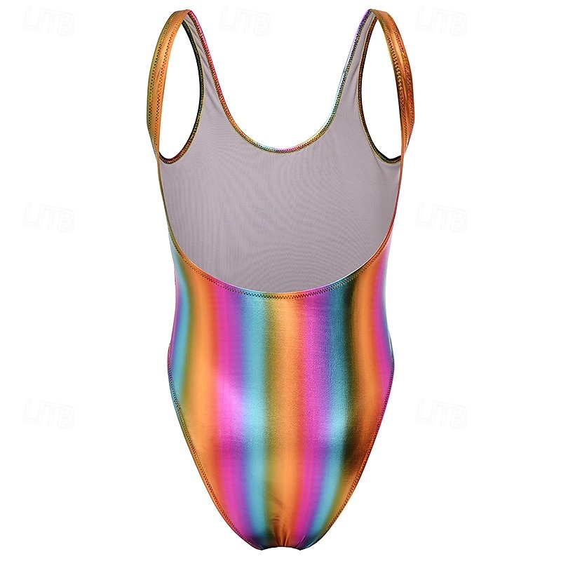 Retró 1980-as évek Félrebeszél Fürdőruha One Piece Body Diszkó Fényes latex patent Fémes Szivárvány Női Mindszentek napja Farsang zenei fesztivál Tengerparti nyaralás Pride Parade Felnőttek 2025 - $27.99 –P3