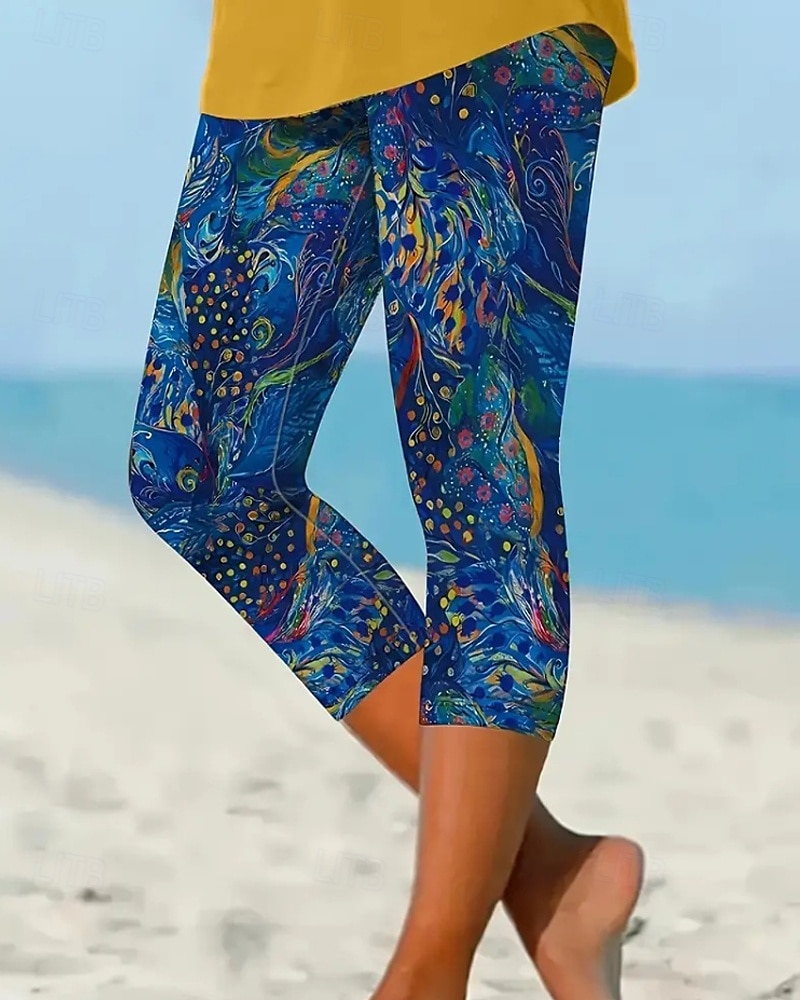 Női Capri nadrágok Leggingek Utcai sikk Boho Borjú-hossz Természetes Virágos Nyomtatott kellemes Kényelmes Hétköznapi viselet Alkalmi Utcai öltözék Kék Lóhere Nyár Normál 2025 - $17.99 –P2