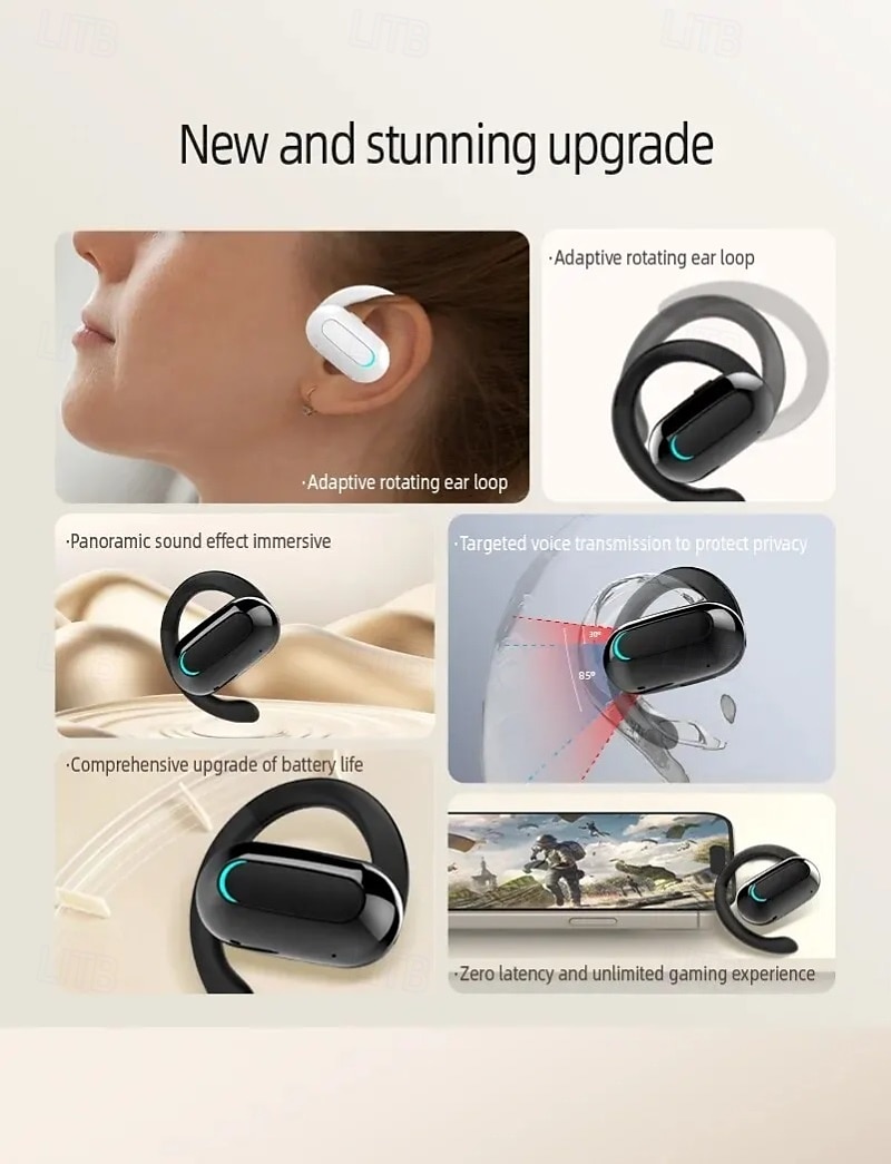 2025年 M-F9 Bluetooth 5.3 ワイヤレスイヤーフックイヤフォン – オープンイヤーTWSヘッドフォン ENCノイズキャンセリング 低遅延ゲーミング IOS  Android用  コレクション – $22.99 –P2