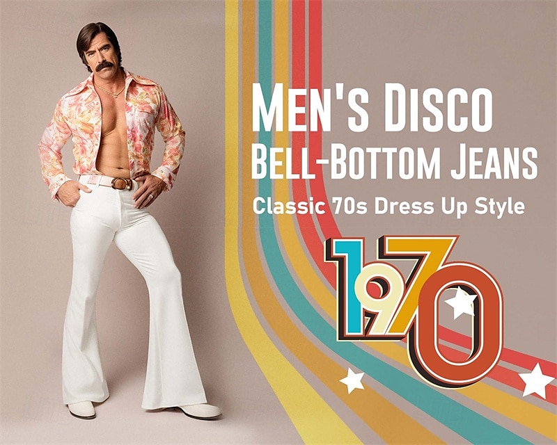 Retro 70. léta Báječný Kalhoty do zvonu Roztažené kalhoty Disko Mid Rise Proužky Pánské předvečer Všech svatých Karneval Dovolená hudební festival Festival Dospělé Kalhoty 2025 - $37.99 –P9