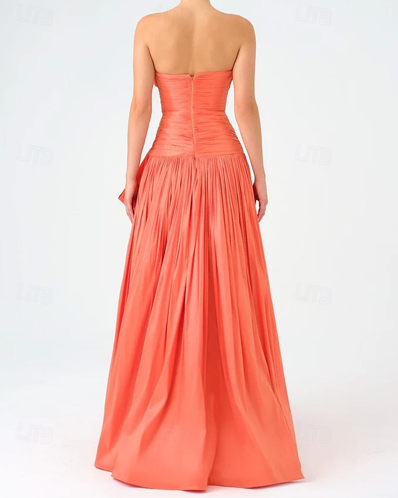 Vestido de Noite A-Line Vestido Elegante Tafetá Casamento Formal Comprimento até o Chão Sem Mangas Sem Alças Chiffon com Laços Detalhes Ruchados de 2025 por $148.99 –P4