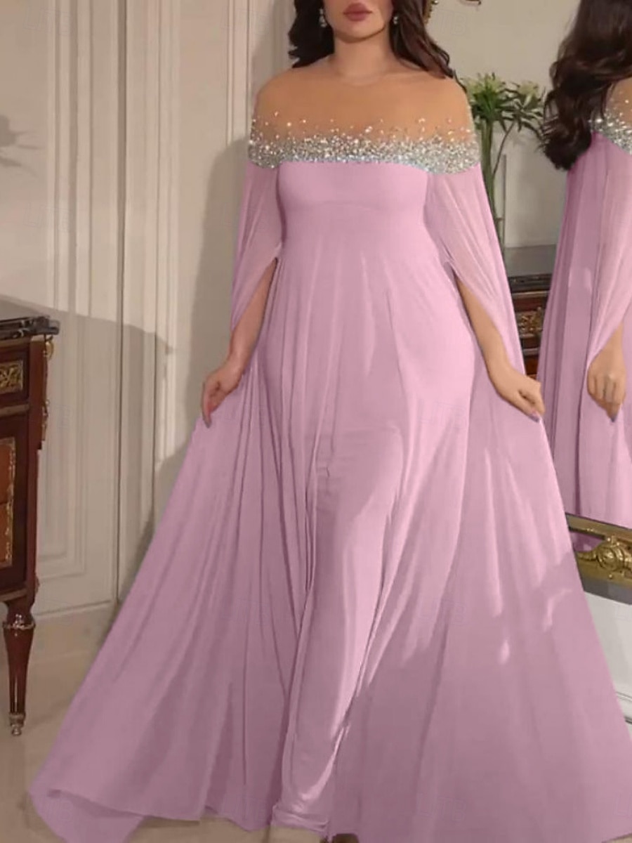 Damen Maxikleid A Linie Kleid Schulterfreies Kleid Elegant Party Cocktail Party Hochzeitsgast Date Normale Passform Einfarbig Langarm Rundhalsausschnitt Schulterfrei Rosa Blau Sommer 2025 - $51.99 –P6