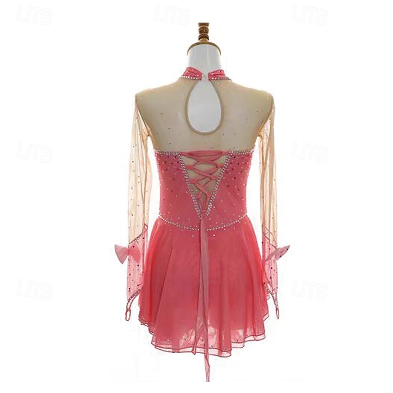 Abito da pattinaggio artistico Per donna Ragazze Pattinaggio sul ghiaccio Vestito Rosso rosa Patchwork Foro per il pollice Rete Spandex Elasticizzato Allenamento Professionale Competizione Vestiti da del 2025 a $179.99 –P2