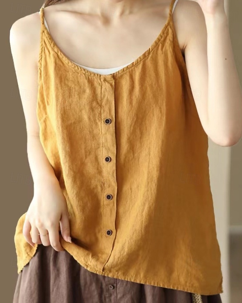 Femmes Chemisier Débardeur caraco Uni Moderne Sans manches Bretelle Hauts Réguliers Quotidien Sortir Boutons Noir Jaune Orange Vert Kaki Été de 2025 ? $21.99 –P13