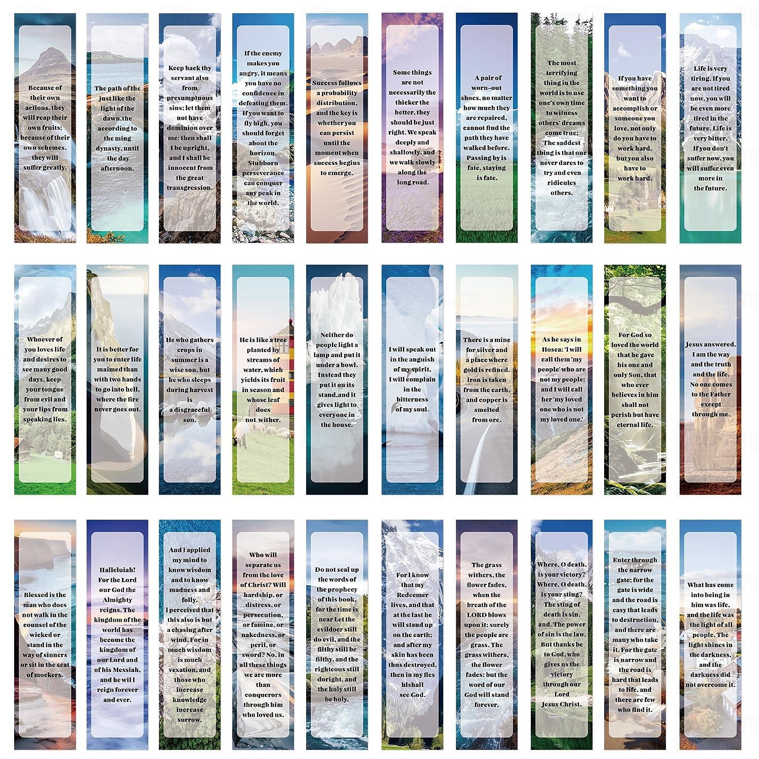 2025年 風景画の背景が描かれた聖書のしおり30枚セット。ミニマリストで美しい聖書の詩句が描かれ、本、日記、勉強、教会の贈り物に使えるインスピレーションあふれるキリスト教のしおりです。 コレクション – $6.99 –P2