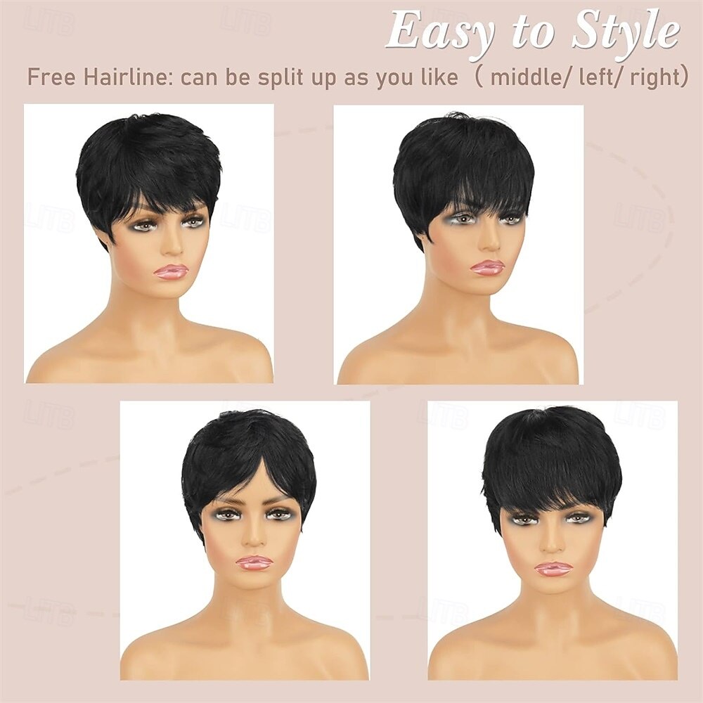 Pixie Cut Wig Synthetic Wig for Black Women with Bangs Natural Short Black Wig Layered Wavy Different Style Short Wigs for Black Women 2026 - E£1371.01 –P3