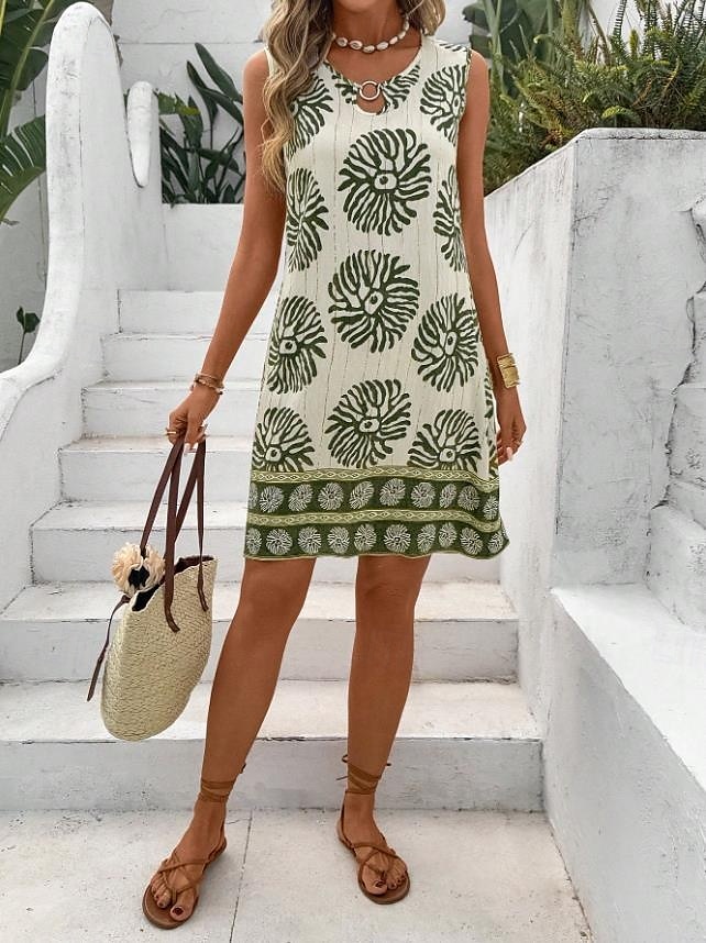 Femmes Mini Robe Robe d'Été Vacances Boho Sortir Plage Coupe Standard Fleuri Graphique Paisley Sans manches Col Rond Noir Vert Été Printemps de 2025 ? $21.99 –P5