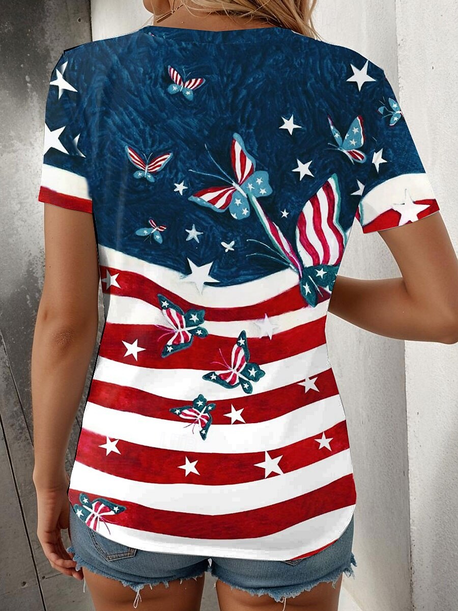 Independence Day Women's Patriotic Fourth of July T Shirt Graphic Flag Vintage Casual Short Sleeve Crew Neck Regular Tops Daily Weekend Print Blue Summer 2025 - $19.99 –P2