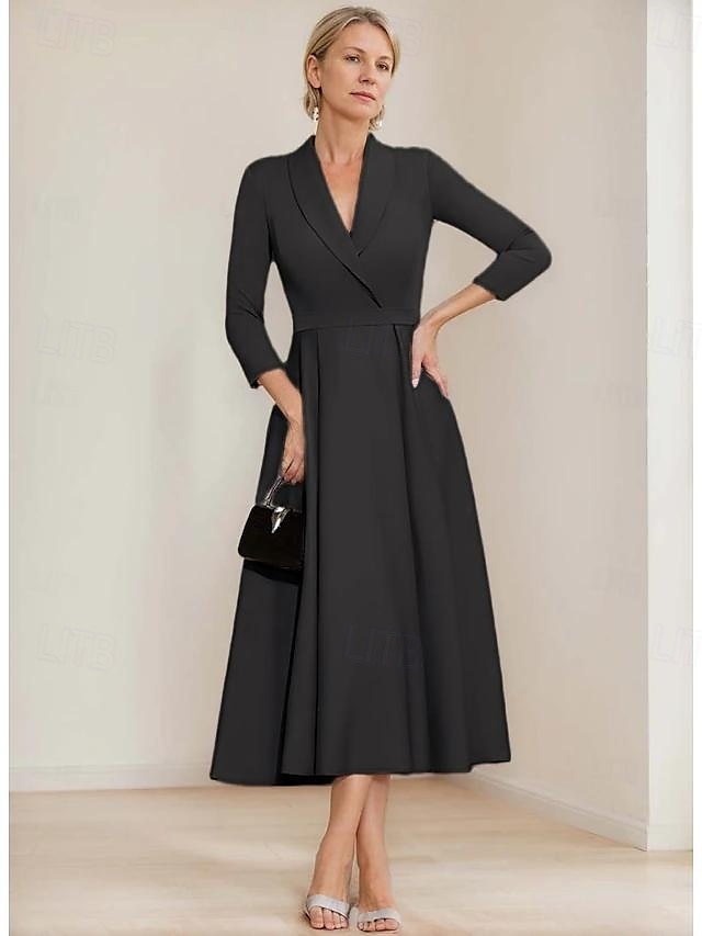 vestido blazer linha a mãe da noiva vestido crepe elegante simples lapela decote comprimento chá cetim manga 3/4 com cor sólida 2025 de 2025 por $169.99 –P11