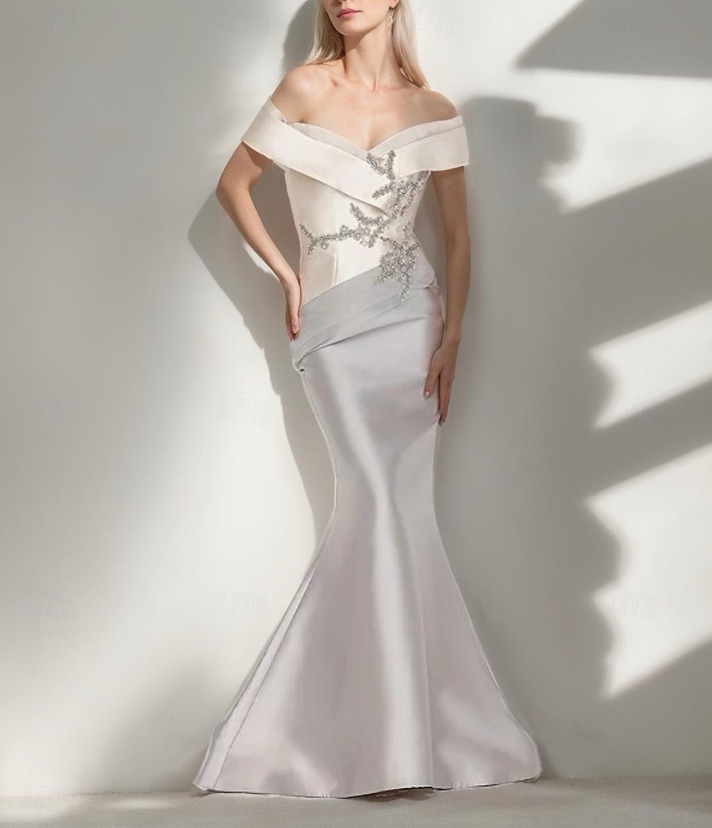 Meerjungfrau  Trompete Abendkleid Elegantes Kleid Formelle Hochzeit Bodenlang Ärmellos Offene Schulter Satin mit Perlen 2025 - $158.99 –P1