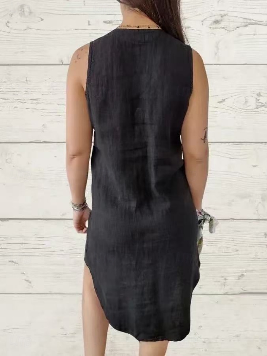 Femmes Mini Robe Robes en polycoton et lin texturé Robe Décontractée Robe d'été Classique Moderne Quotidien Week-end Coupe régulière Uni Sans manches Col en V Noir Rose Claire Vert Été de 2025 ? $26.99 –P3