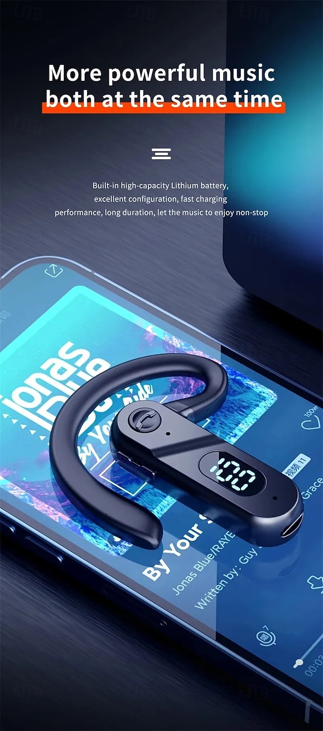2025年 V28 Bluetoothイヤーフックヘッドフォン LEDディスプレイ付き - ワイヤレススポーツイヤフォン マイク 防水 USB充電 iOS Android対応  コレクション – $25.99 –P5