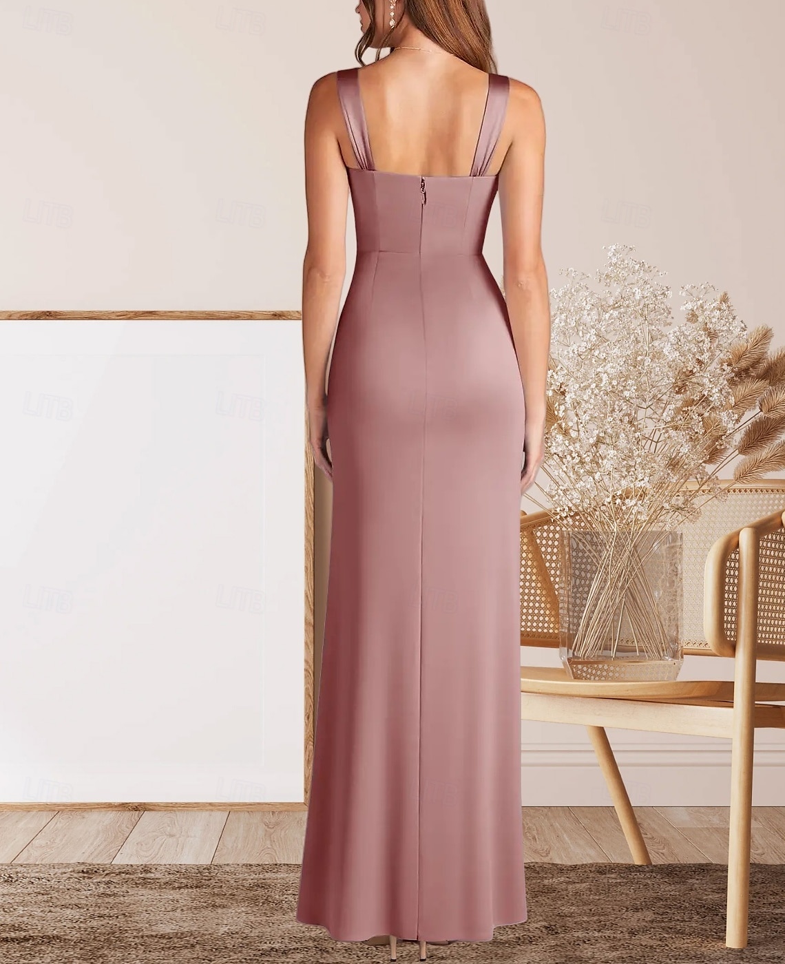 Mermaid / Trumpet Mother of the Bride Dress Wedding Guest Elegant Minimalist V Neck Floor Length Satin Sleeveless with Ruching 2025 - $150.99 –P2