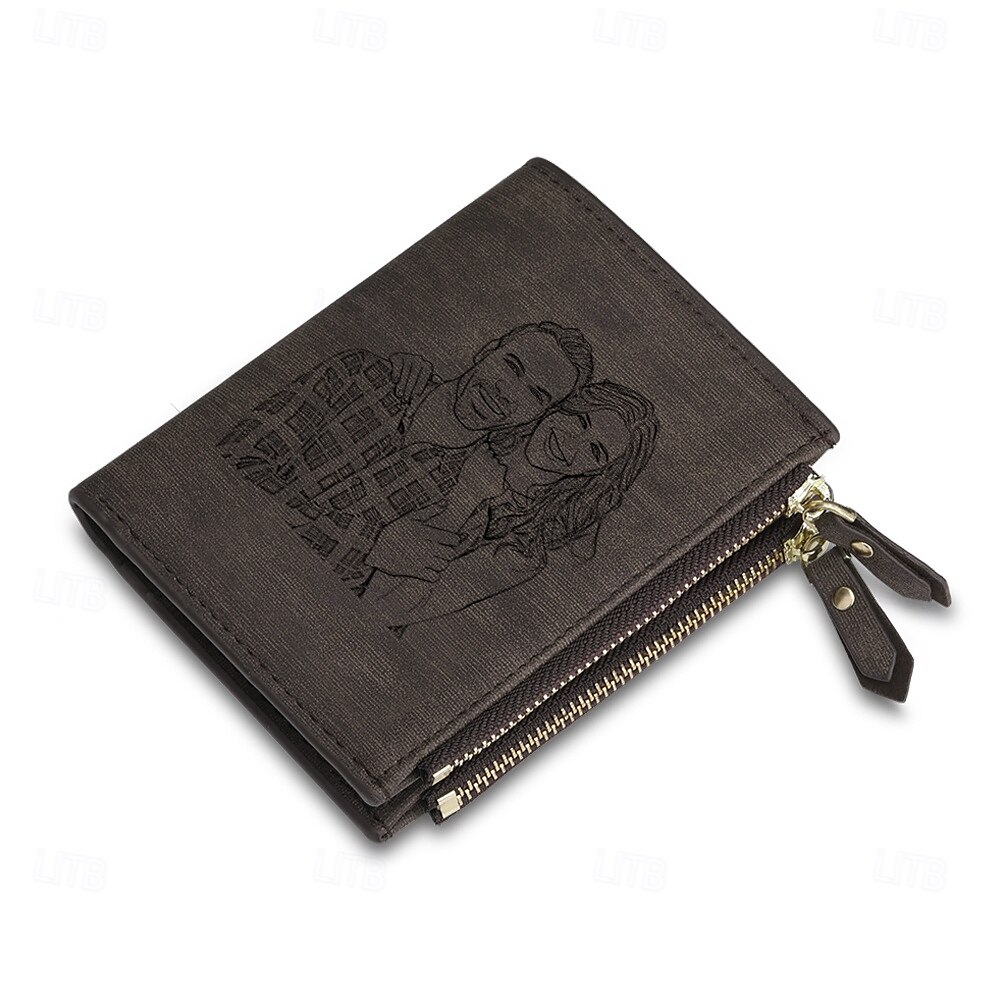 Personalized Photo Engraved Leather Wallet Custom Best Gift for Dad, Custom Text on Back, Black Leather, Valentine’s Day, Father’s Day, Birthday, Anniversary, Christmas Gift for Him 2025 - $21.99 –P6