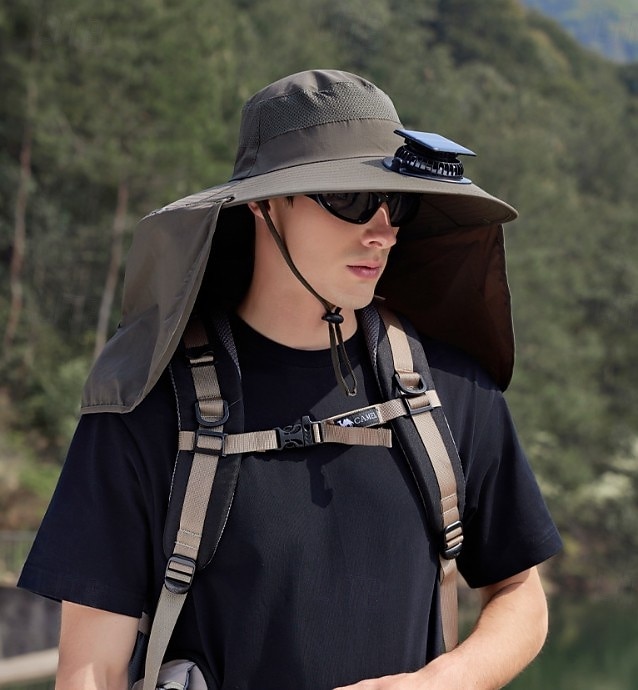 Cappello da pescatore a tesa larga con ventola solare - 1 pezzo, scialle protettivo per il collo, protezione solare, traspirante e rinfrescante, perfetto per campeggio estivo, escursioni e avventure di pesca del 2026 a $26.99 –P10