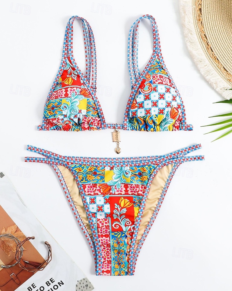 Femmes Maillots de Bain Bikini 2 pièces Maillot de bain Dos nu Tropical Tenues de plage Fleur Col en V Sans manches Maillots de bain de 2025 ? $22.99 –P6