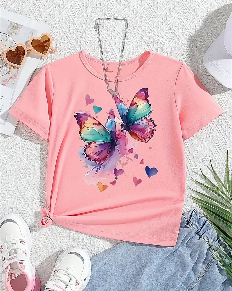 Girls' 3D Butterfly T shirt Tee Short Sleeve Summer Spring Fashion Basic Kids 4-12 Years Crew Neck Outdoor Casual Daily Regular Fit 2025 - $11.99 –P7