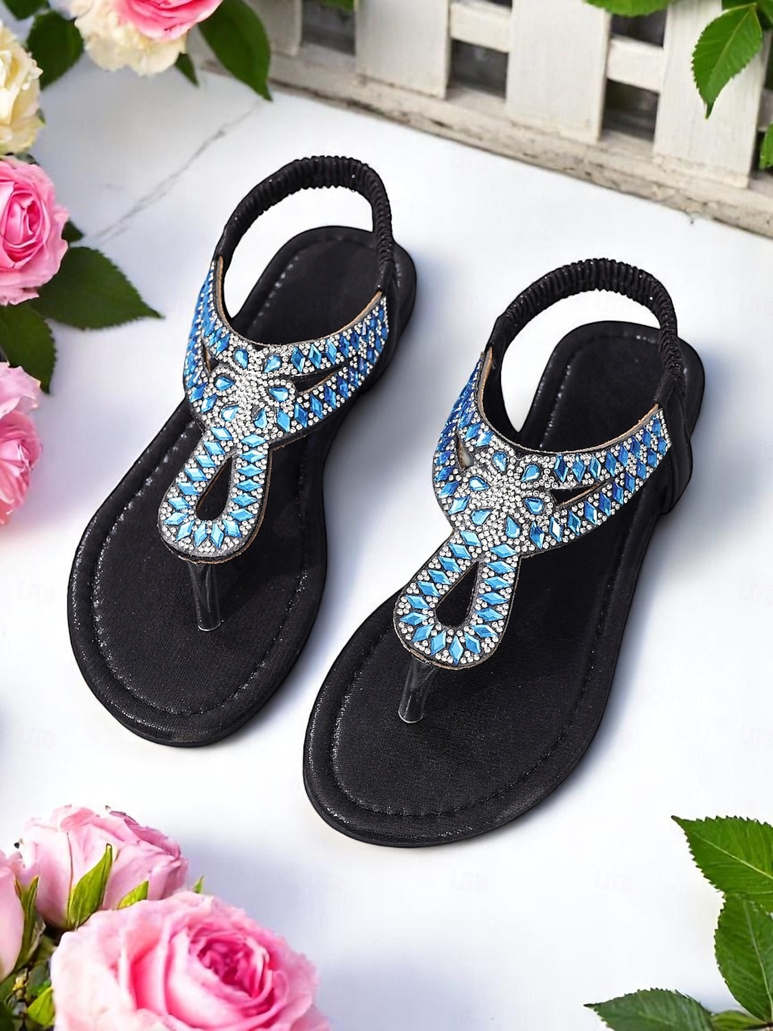Sandali piatti da donna con cinturino a T e strass – comodi elastici, per le vacanze estive in spiaggia, da indossare tutti i giorni e per outfit estivi casual del 2026 a $24.99 –P1