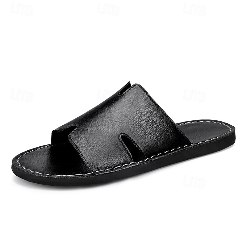 sandali da uomo in similpelle marrone con punta aperta – comode scarpe estive slip-on per la spiaggia, la piscina o il relax casual del 2026 a $46.99 –P4