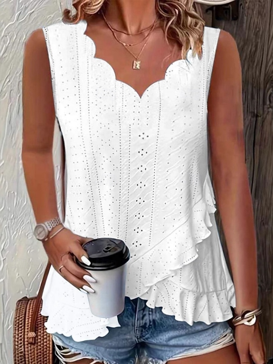 Pentru femei Camisole Tank Top Simplu Zilnic Casual Fără manșon În V Topuri obișnuite Zilnic Bufantă Capsă Alb Galben Roz Îmbujorat Trifoi Albastru Deschis Vară 2025 - $19.99 –P3