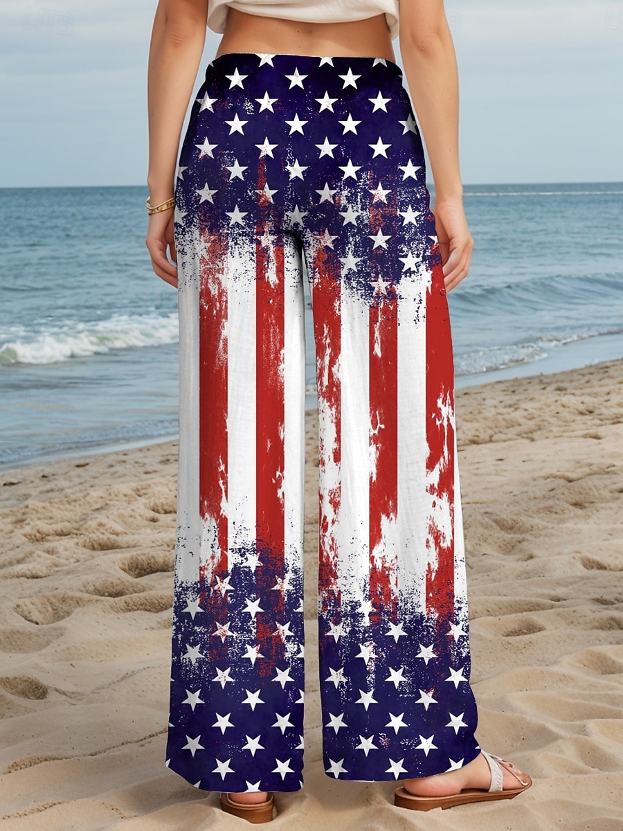 Pantaloni Chino Patrioți pentru Femei Croi Larg Vacanță Vintage Moda Lungime Completă Talie Mare Imprimare cu Steag Respirabil Moi Micro-elastici 2025 - $24.99 –P2