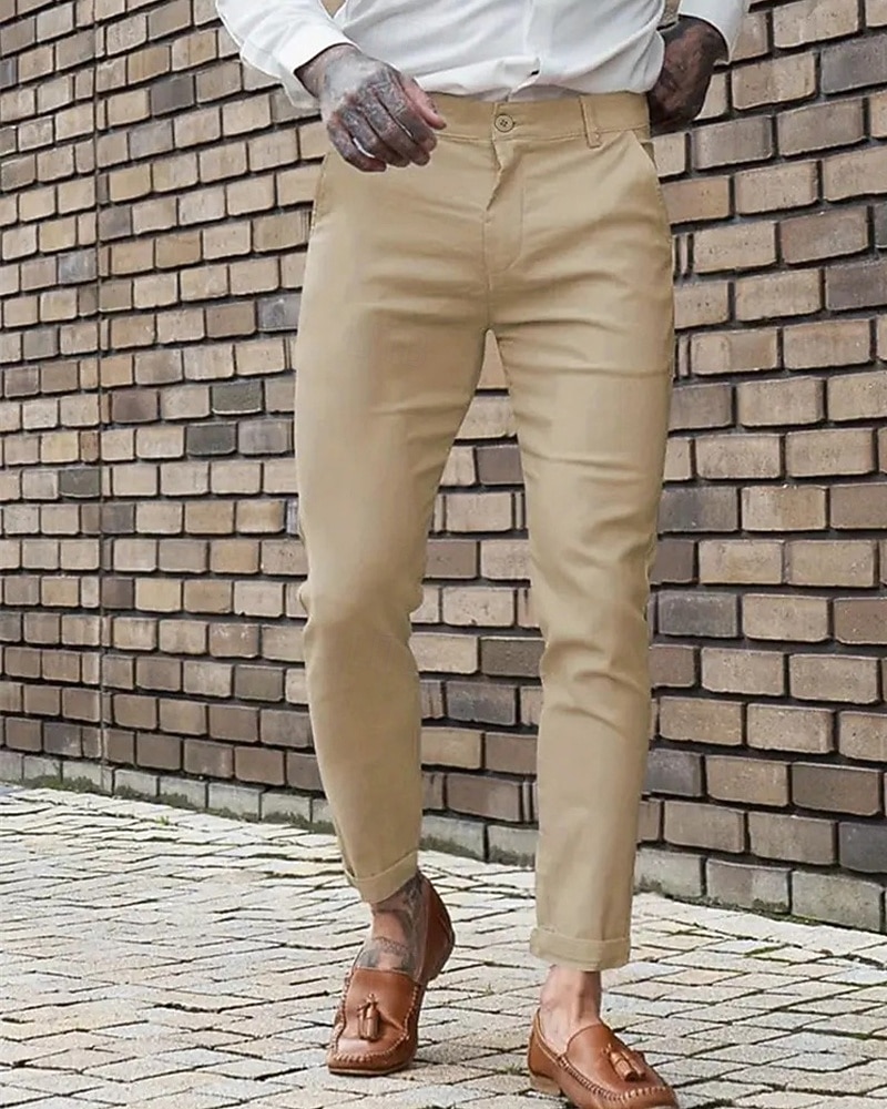 Per uomo Pantaloni Eleganti Aderente Pantaloni Chinos Bottoni Tasca Semplice Comodità Formale Feste Lavoro Moda Stile Classico Blu Cachi Micro-elastico del 2026 a $22.99 –P1